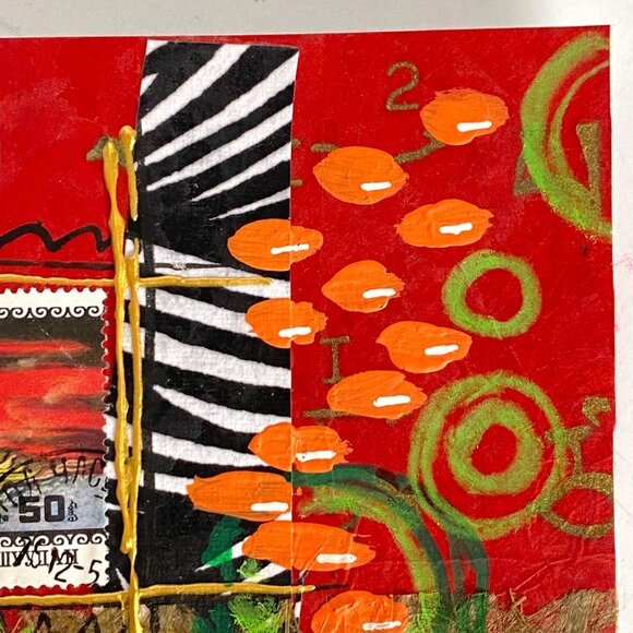 Lets Communicate Original Art Painting Collage Mixed Media Matted 8x8in - Picture 7 of 10